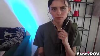 Brunette Nurse Angel Windell Lets Patient Fuck Her Pussy