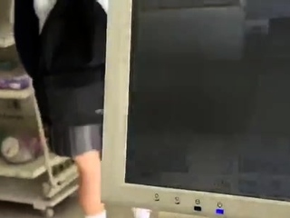 Asian college cutie gives blowjob and rides anally
