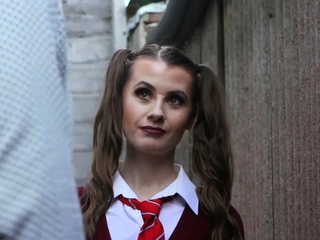 College uniform voyeur teases outdoor