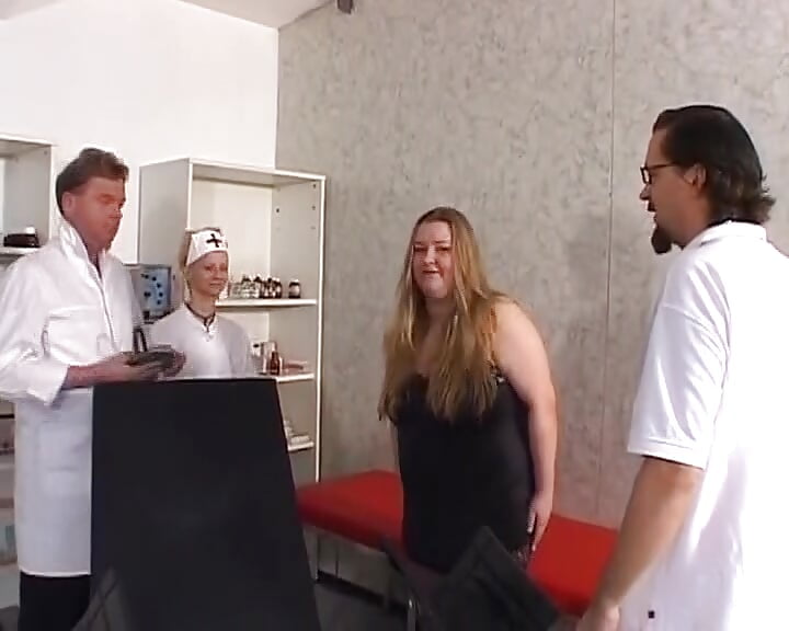 A consilium of doctors dominates over one chubby blonde German whore